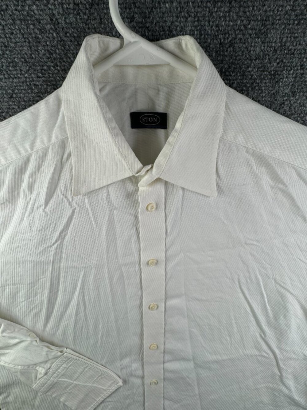 Eton White Long Sleeve Button Up Shirt Cotton Stripe Textured Size 16 Sweden